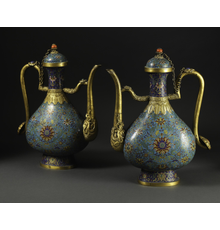 A pair of Chinese Cloisonné Ewers, Qianlong Mark, Qing Dynasty / Republic Period 