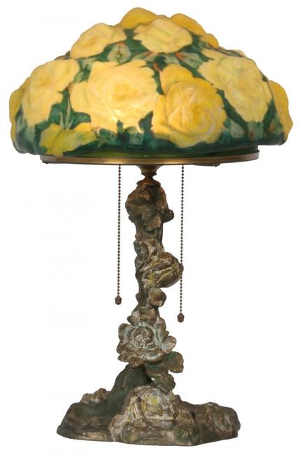 This antique Pairpoint Puffy yellow rose table lamp with 10-inch puffy shade will come up for bid Jan.  31 in Pittsfield, Mass.