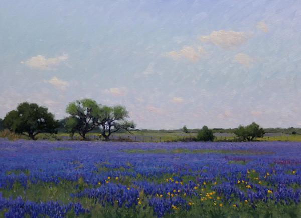 Noe Perez, Bluebonnet Field near San Antonio, 2011, oil on canvas, 20 x 20.75 inches