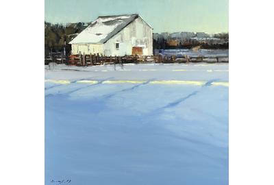 Peter Campbell, "Winter Barn," Oil on Canvas, 24 x 24 in