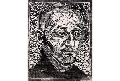 Peter Genßler, Ignatius v.  Loyola, from the cycle 28 faces of the Reformation hand-rubbed woodblock print on paper, 80 x 60 cm, 15.75'' x 12.6''