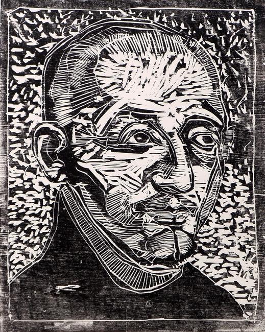 Peter Genßler, Ignatius v.  Loyola, from the cycle 28 faces of the Reformation hand-rubbed woodblock print on paper, 80 x 60 cm, 15.75'' x 12.6''