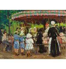 Jane Peterson, Carousel in Paris, 1908, oil on canvas, 18 x 24 inches, signed and dated lower left.