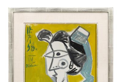 L'Arlésienne by Pablo Picasso.  Oil on canvas.  Signed and dated “ 14.7.58 IV Picasso” (upper left)