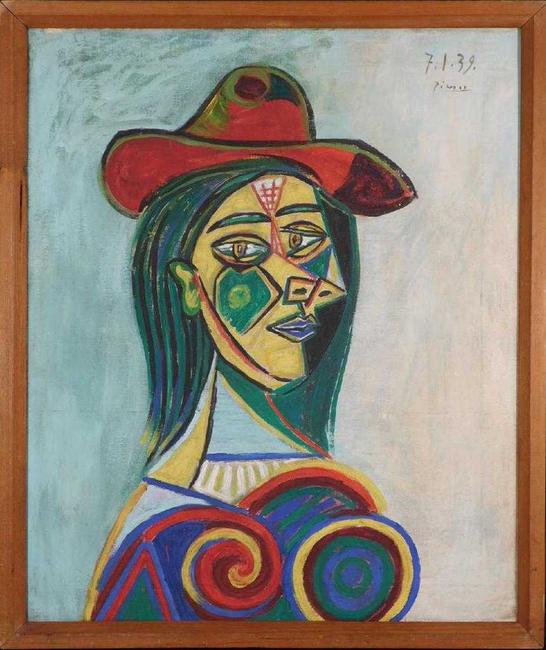 Oil on canvas by Pablo Picasso (Sp., 1881-1973), titled Portrait of a Woman, measuring 21 inches by 25 ¼ inches in the frame, signed and dated “7.1.39” (est.  $200,000-$300,000).