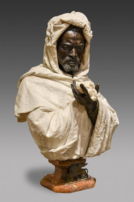 Museum-quality marble and bronze depiction of Othello by Pietro Calvi (Italian, 1833-1885), executed in Milan circa 1870, 36 inches tall, with original handkerchief (est.  $60,000-$80,000).