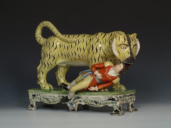 A Rare Staffordshire Pearlware Table Base Group of ‘The Death of Munroe,’ 1820/30