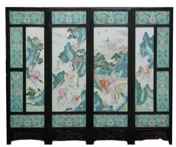 This 19th century Chinese four-panel famille rose porcelain screen sold for $126,900.