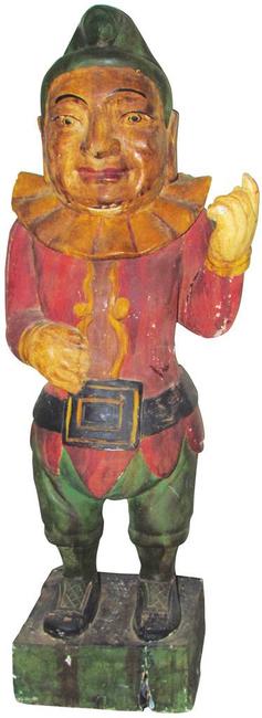 This 19th century Punch wooden cigar store figure sold for $102,600 at Showtime Auction Services, Oct.  3-5, in Ann Arbor, Mich.