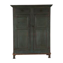 Furniture pieces from the Brian Stead collection include a painted pine armoire made in Quebec, Canada in the 1850s having raised panel ends, 72 ½ inches tall (est.  CA$2,000-$3,000).