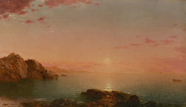 John Frederick Kensett (1816–1872) Pro Patria (Sunset on the Coast), 1864 Oil on canvas 141/16 x 241/16 inches Monogrammed and dated lower right: JF.K.  ’64 Available at Questroyal Fine Art, LLC, New York, New York 