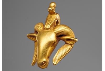 Ram's Head Amulet.  Gold.  Kushite Period (Dynasty XXV, ca.  712–664 BC).  Metropolitan Museum of Art.  