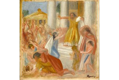 Renoir captures the dramatic apex of the legendary Greek tragedy in this work entitled Oedipus Rex