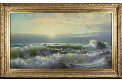 William Trost Richards (1833–1905), Off Conanicut, Newport, 1904, Oil on canvas 34 x 60 inches Signed and dated lower right: WM.  T.  Richards.  04.