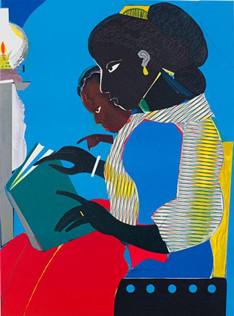 Romare Bearden, The Lamp, 1984.  Lithograph.  The Amistad Center for Art & Culture.  © 2019 Romare Bearden Foundation / Licensed by VAGA at Artists Rights Society (ARS), NY.