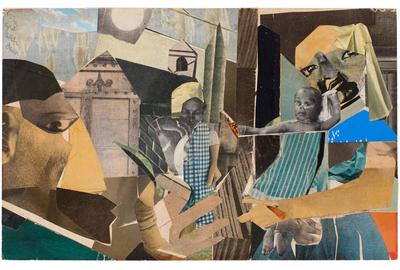 Romare Bearden (1911-1988), La Primavera, 1964, collage of various papers and fabric on paperboard, 8 1/2 x 13 1/4 inches / 21.6 x 33.7 cm, signed