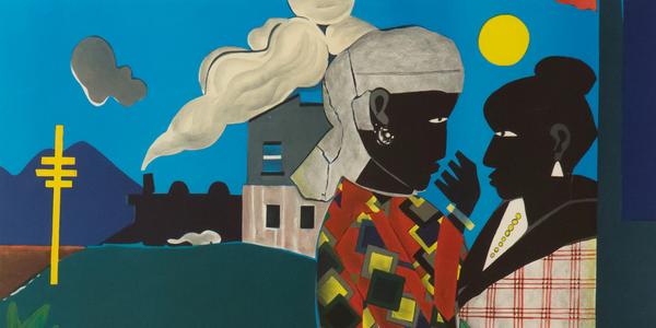 Romare Bearden (1914-1988), The Conversation, 1979, lithograph.  Collection of Tougaloo College Art Collection, Mississippi, 2002.089.  