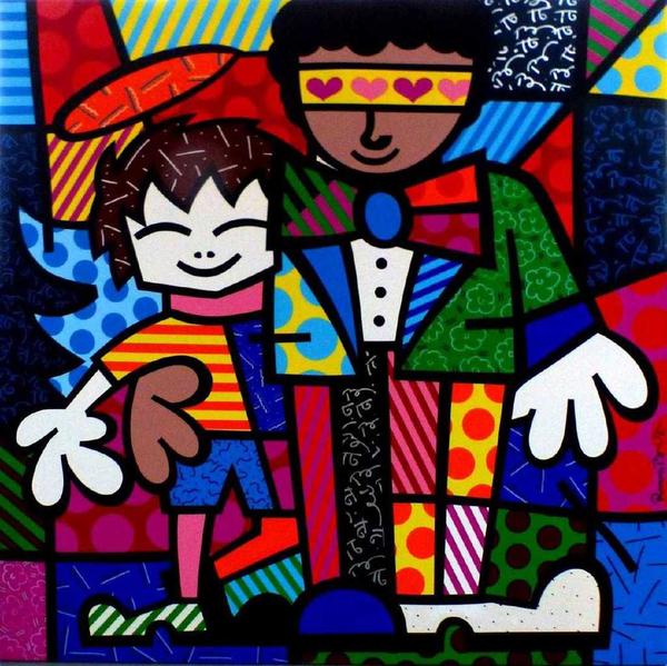 Original acrylic on canvas self-portrait by Romero Britto (Brazilian, b.  1963), titled Brandon & I and depicting the artist and his son, Brandon (est.  $20,000-$25,000).