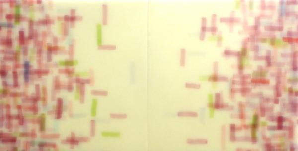 Mike Solomon (b.1956), Rose Magnetism (Diptych), 2015, watercolor on paper infused with resin, 24 x 48 inches.