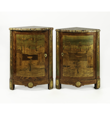 Pair of Louis XVI Tulipwood Marquetry Corner Cabinets, P.  Roussel 