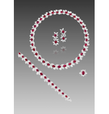 A Burmese Ruby and Diamond Necklace, Bracelet, Ring and Earrings Set Necklace: Estimate HK$650,000-850,000/ US$83,000-110,000 Earrings: Estimate HK$250,000-350,000/ US$30,000-45,000 Bracelet: Estimate HK$360,000-460,000/ US$45,000-60,000 Ring: Estimate HK$360,000-460,000/ US$46,000-60,000 