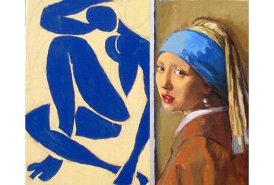 Russell Connor, The Docent at Matisse Museum, Nice, after Vermeer-Matisse, 2013, Oil on Canvas, 20" x 24"