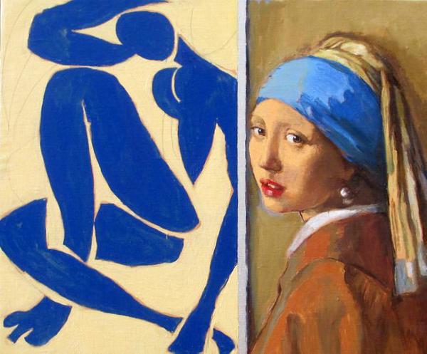 Russell Connor, The Docent at Matisse Museum, Nice, after Vermeer-Matisse, 2013, Oil on Canvas, 20" x 24"