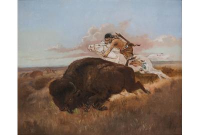 Charles M.  Russell (1864–1926), Buffalo Hunting, 1894, oil on canvas, 20 x 24 in, Estimate: $500,000–$750,000