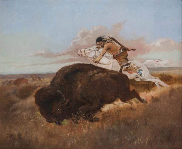 Charles M.  Russell (1864–1926), Buffalo Hunting, 1894, oil on canvas, 20 x 24 in, Estimate: $500,000–$750,000