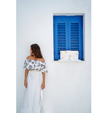 Girl stands beside Future Relic 08: Boombox Stereo by Daniel Arsham as HOFA Gallery & ARTCELS prepare to launch 'XXI' exhibition in Mykonos (Stathis Bouzoukas / HOFA Gallery)