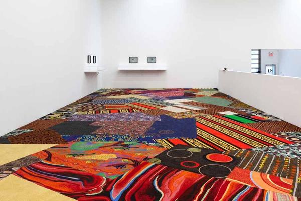 Cayetano Ferrer, Remnant Recomposition, 2014.  Casino carpet fragments and seam tape.  Installation view, Swiss Institute, 2014.