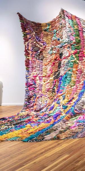 An example of what is being created for State of the Art 2020 by Suchitra Mattai, Dialectic, 2019.  Vintage saris from India, Sharjah and artist’s Indo - Guyanese family and rope net, 480 x 180 in.  Courtesy of K Contemporary Art and the artist.  Photo by Wes Magyar