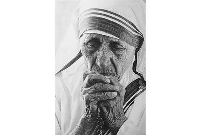 Samantha Messias, Mother Teresa ''Pray for us'', Pencil & Charcoal, 23'' x 15.5''