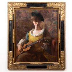 Oil on canvas painting by Samuel Burtis Baker (Mass./D.C., 1882-1967), titled Viola with Guitar (1919), signed, 37 inches by 30 inches (canvas) (est.  $5,000-$7,000).