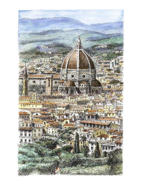 Santa Maria del Fiore, The Duomo, Florence, B.  Neal 2015, Color Wash 15 x 2