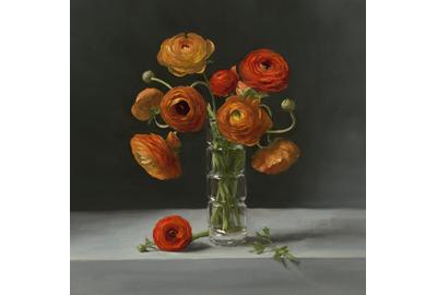 Sarah Lamb, "Ranunculus", oil on linen, 17x17 inches