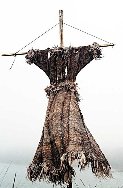 Katharine Cobey, Detail of Ritual Against Homelessness,1991, Hand spun, hand knit Churro wool, leather, shell, bone.  Collection of the Artist, ©2010 David Cobey