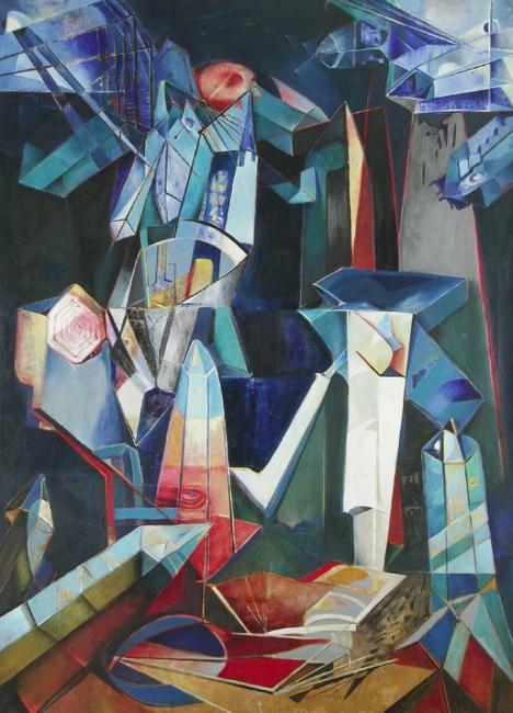 Enrico Donati, "Tower of the Alchemist: Creation of the Sun," 1947, oil on canvas, 98 x 71 inches.