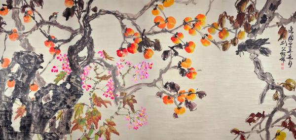 "Persimmon Time" by Gao Jianfu.  4 panels.  Gianguan Auctions, June 9 sale.  