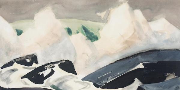 James Fitzgerald, Surf at Lobster Cove, ca.  1955, Watercolor and Chinese ink on paper, 21-1/4 x 28-1/2 in., James Fitzgerald Legacy, Monhegan Museum of Art & History.  