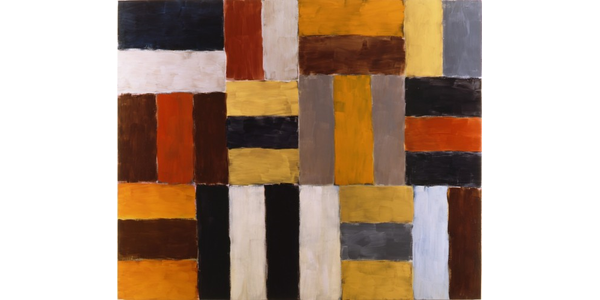 "Wall of Light Orange Yellow," 2000, by Sean Scully.  Oil on linen, 9 x 11 feet.  Hugh Lane Gallery, Dublin: Donated by the artist, 2006.  Collection & image courtesy of Hugh Lane Gallery, Dublin.  © Sean Scully.