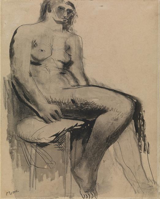 Seated Nude, 1929, Pen & ink wash on paper, 42.9 x 33.8 cms (163⁄4 x 131⁄4 in).  Courtesy Osborne Samuel Gallery.  