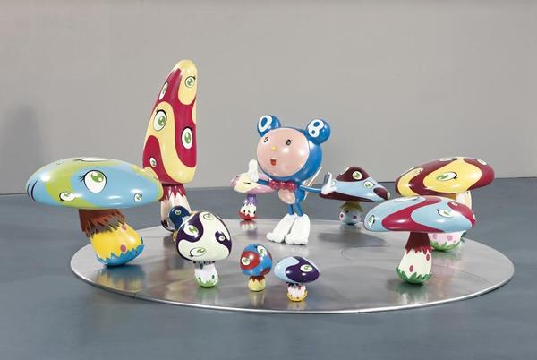 Takashi Murakami (B.  1962), DOB in the Strange Forest.  Fiber-reinforced plastic, resin, fiberglass, acrylic and iron, 60 x 147 in.  (152.4 x 373.3 cm.) Executed in 1999.  This work is from an edition of three plus two artist's proofs.