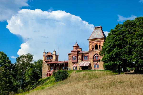 View of the Main House at Olana from the Olana Summer House location photo by Beth Schneck Photography, 2016.