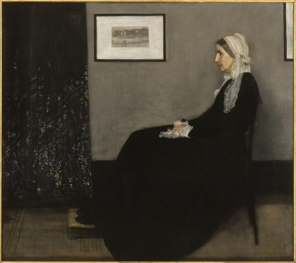 James McNeill Whistler (American, active in England and France, 1834–1903), Arrangement in Grey and Black, No.  1 (Portrait of the Artist's Mother), 1871.  Oil on canvas, 56 4/5 x 64 in.  (144.3 x 162.5 cm).  Musée d'Orsay, Paris © RMN-Grand Palais / Art Resource, NY (photo: Jean-Gilles Berizzi)