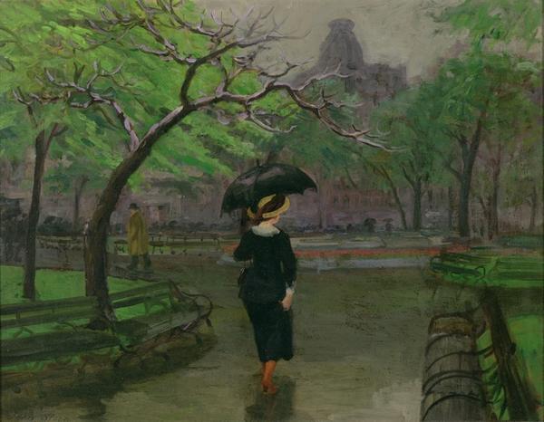 Spring Rain, 1912.  John Sloan (1871–1951).  Oil on canvas, 20 1/4 × 26 1/4 inches.  Delaware Art Museum, Gift of John Sloan Memorial Foundation, 1986.  © Delaware Art Museum / Artists Rights Society (ARS), New York.