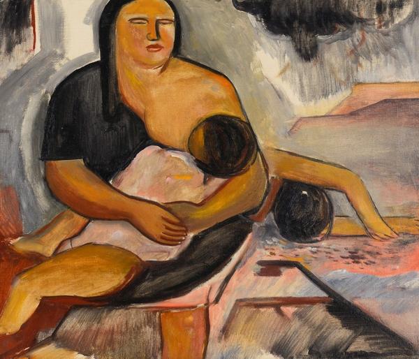 Marjorie Eaton, Woman Nursing Child (The Storm), oil on canvas, 19 1/2 x 23 inches 