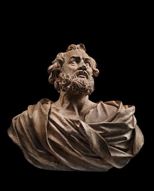 One of a Pair of Monumental Terrracotta Portrait Busts of Saint Peter and Saint Paul, c.1660, by Domenico Giudi 