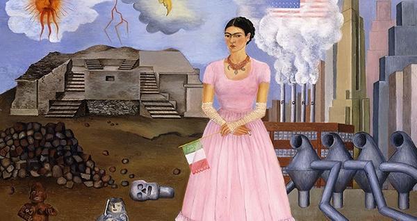 (Detail) Self-Portrait on the Border Line Between Mexico and the United States, 1932, by Frida Kahlo (Colección Maria y Manuel Reyero, New York) © Banco de México Diego Rivera Frida Kahlo Museums Trust, Mexico, D.F./Artists Rights Society (ARS), New York