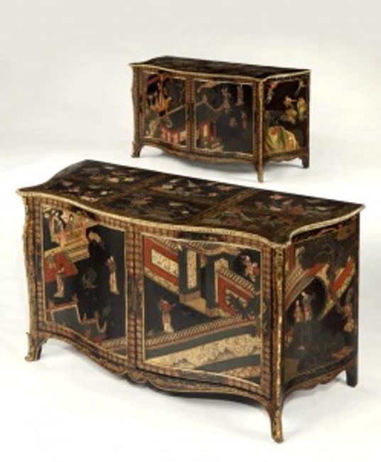 A highly important pair of George III commodes attributed to Pierre Langlois, circa 1765.  Provenance: Francis Seymour Conway, 1st Marquess of Hertford (1719 - 94), for Ragley Hall, Warwickshire.  